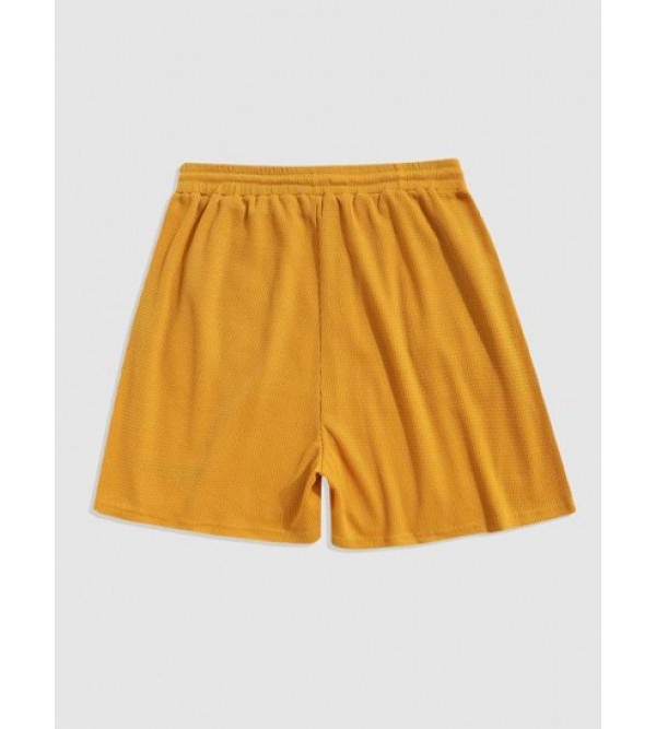 PARIS Embroidery Solid Color Drawstring Shorts