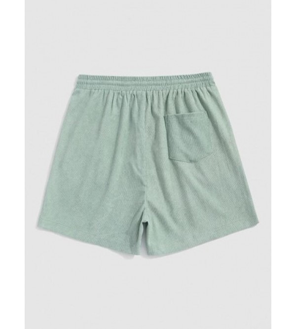 Solid Color Drawstring Corduroy Shorts