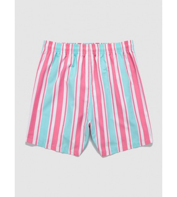Striped Pocket Drawstring Beach Shorts