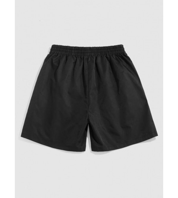 Streetwear Letter Print Colorblock Shorts