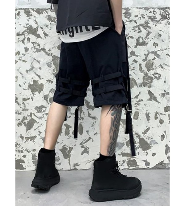 Buckle Strap Drawstring Cargo Shorts