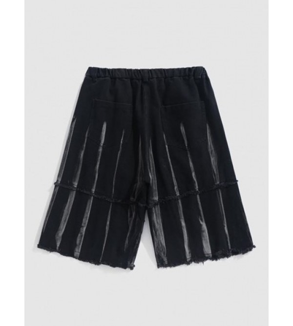 Striped Frayed Denim Shorts
