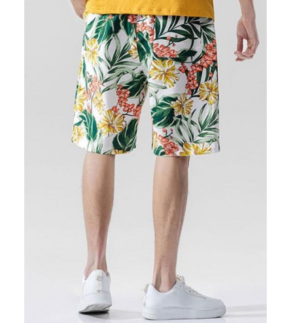 Floral Print Drawstring Casual Beach Shorts