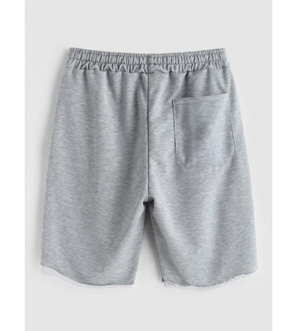 Solid Color Frayed Hem Drawstring Shorts