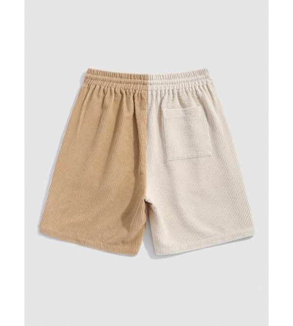 Two Tone Color Drawstring Corduroy Shorts