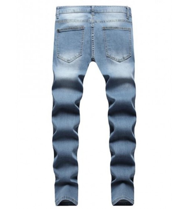 Ripped Patch Zipper Casual Jeans