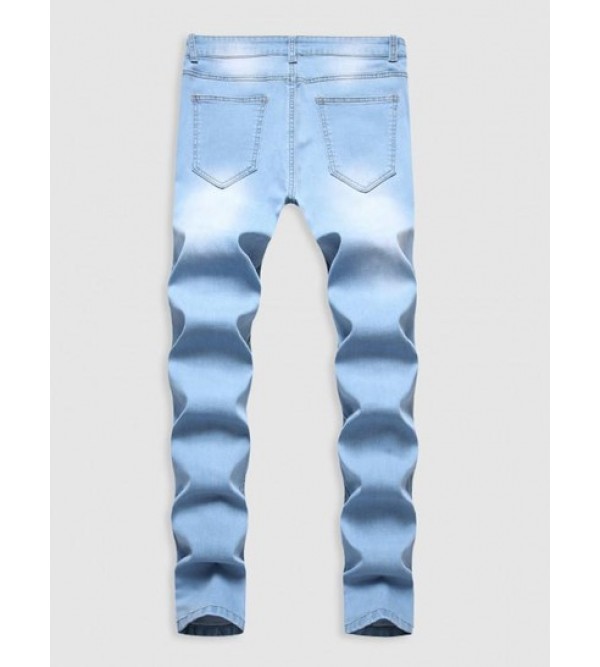 Zipper Ripped Pockets Button Casual Jeans