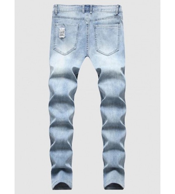 Zipper Fly Frayed Distressed Jeans
