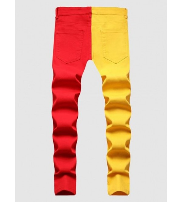 Colorblock Two Tone Zipper Fly Jeans Colorblock Two Tone Zipper Fly Jeans
