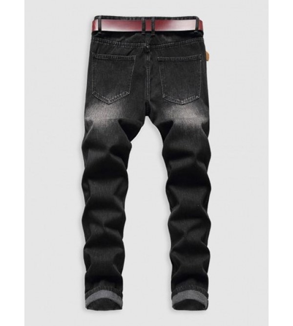 Black Ripped Zipper Fly Pockets Jeans Black Ripped Zipper Fly Pockets Jeans