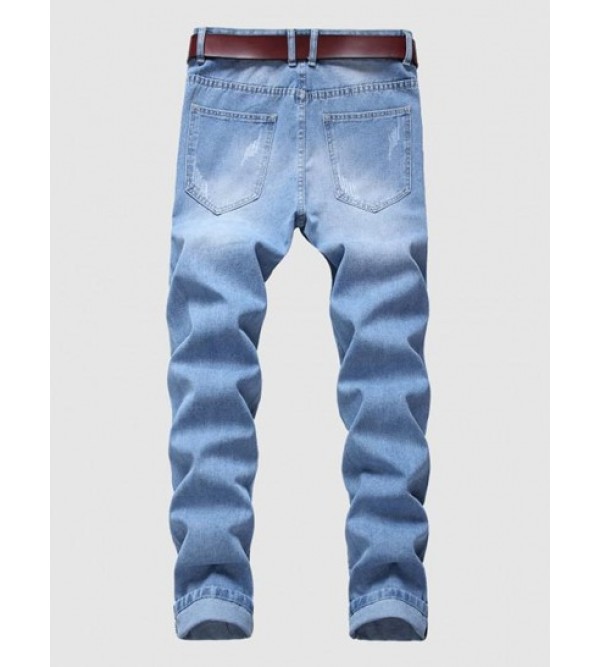 Destroyed Design Zipper Fly Cuffed Jeans Destroyed Design Zipper Fly Cuffed Jeans