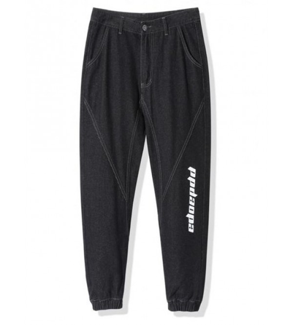 Letter Print Applique Jogger Jeans
