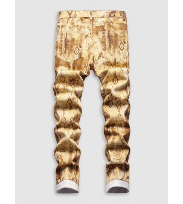 Ethnic Style Graphic Print Pockets Retro Jeans Ethnic Style Graphic Print Pockets Retro Jeans