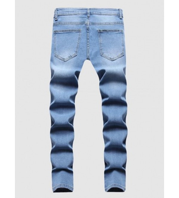 Contrast Ripped Patch Pocket Casual Jeans Contrast Ripped Patch Pocket Casual Jeans