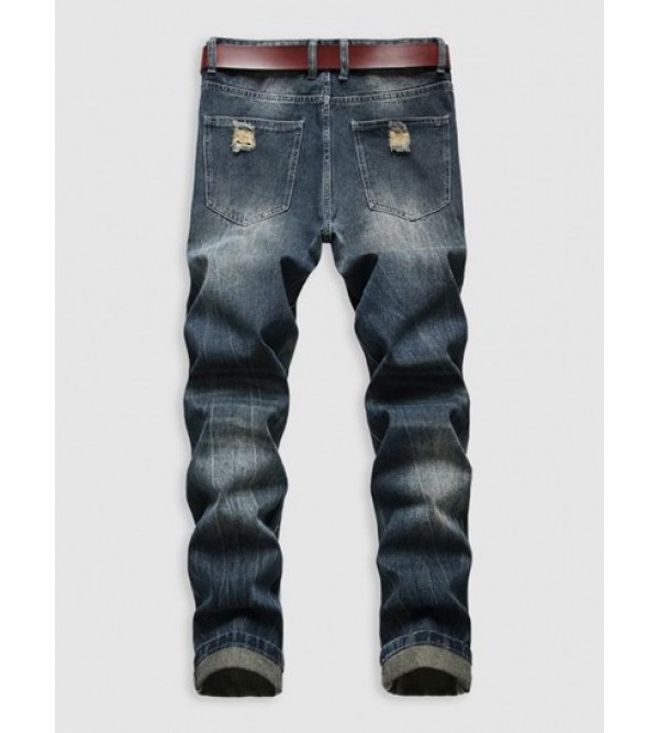 Retro Ripped Pockets Zipper Fly Jeans