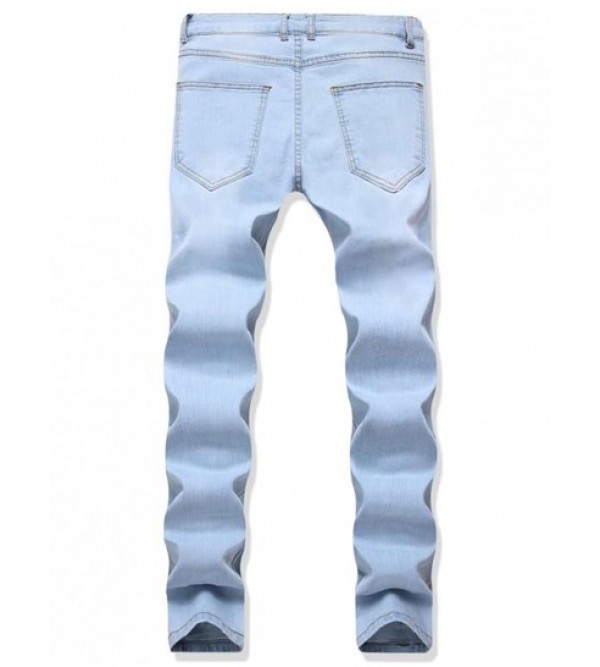 Flower Embroidered Ripped Long Denim Pants Flower Embroidered Ripped Long Denim Pants