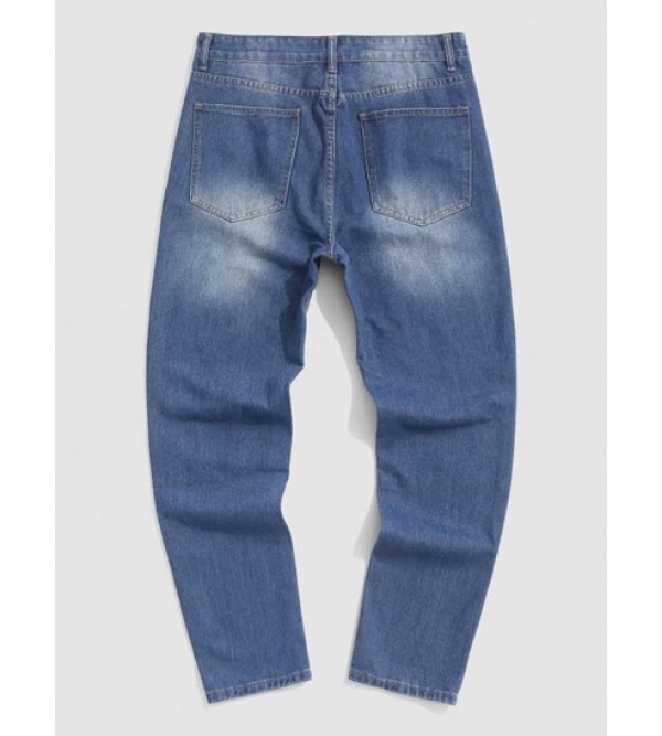 Ripped Colorblock Tapered Jeans