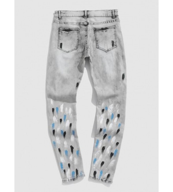 Splatter Paint Distressed Zipper Fly Jeans