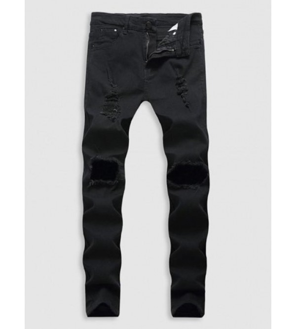 Ripped Casual Zipper Button Jeans