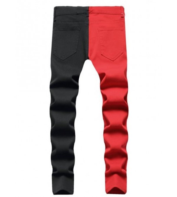 Zipper Fly Two Tone Color Jeans