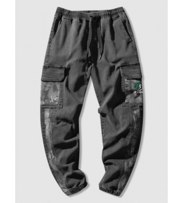 Contrast Letter Embroidery Joggers Jeans Contrast Letter Embroidery Joggers Jeans