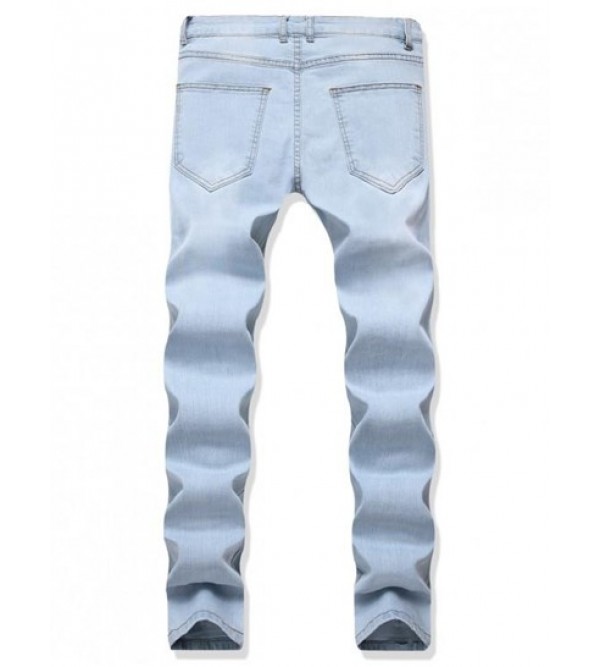 Floral Embroidery Destroy Wash Distressed Long Jeans