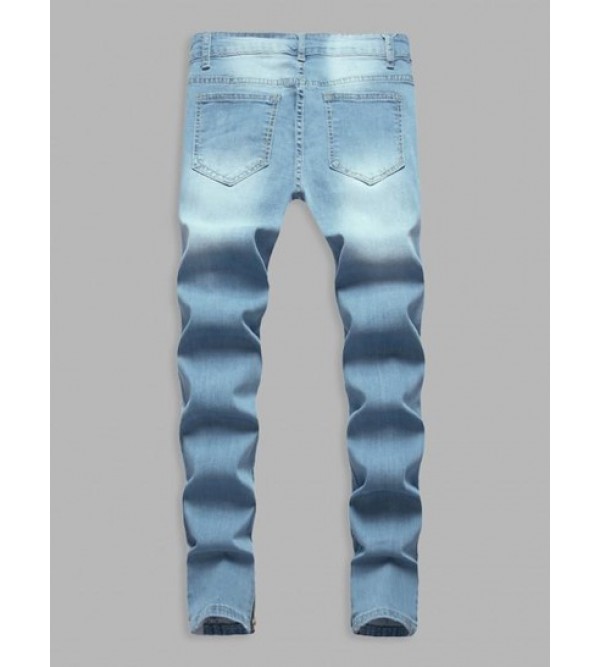 Patchwork Zipper Pockets Casual Jeans