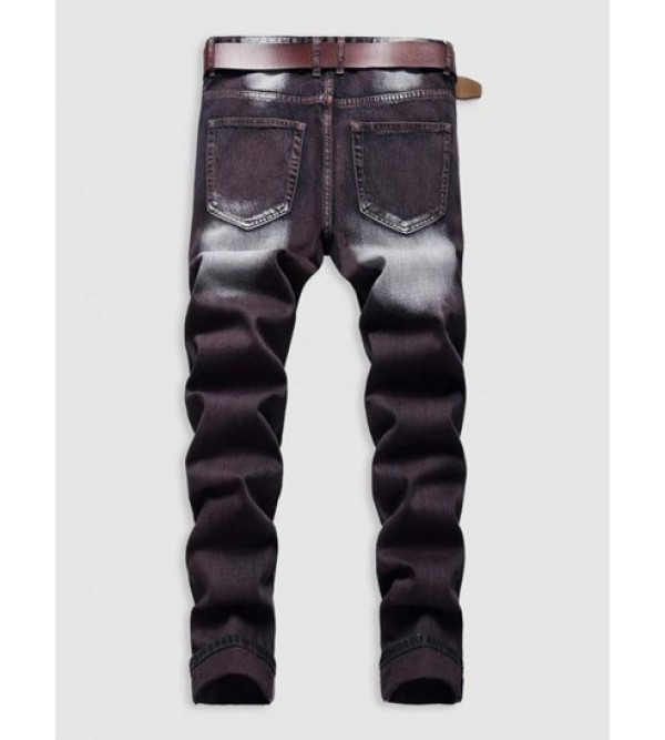 Vintage Ripped Button Zipper Fly Pockets Jeans