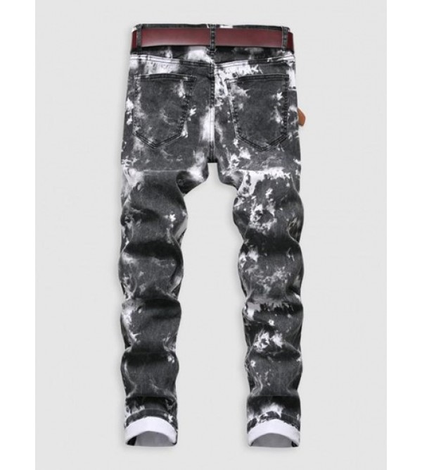 Tie-dye Pattern Cuffed Stretch Jeans