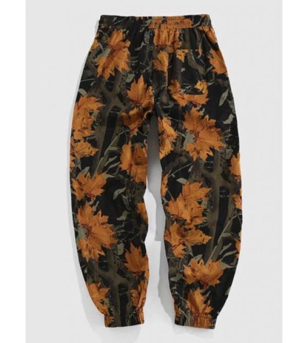 Maple Leaves Print Casual Pants