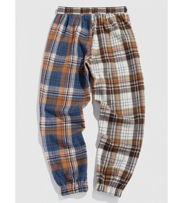Colorblock Two Tone Plaid Pants