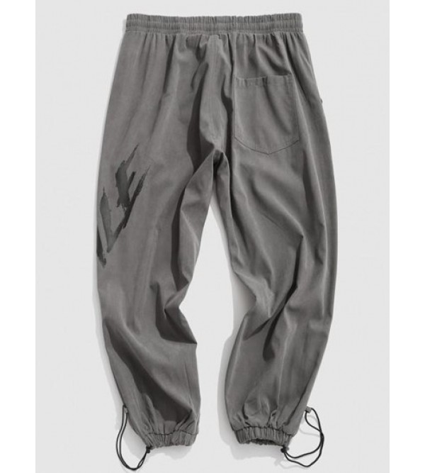 Letter Print Wide Leg Beam Feet Cargo Pants