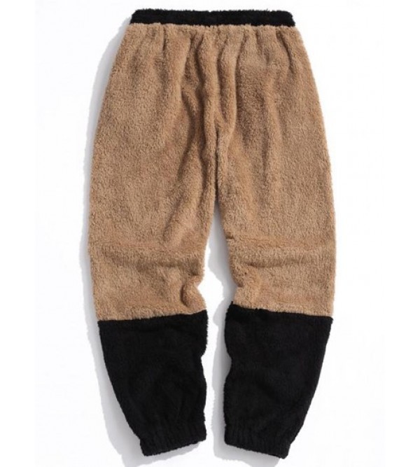 Letter Applique Contrast Faux Fur Fluffy Pants Letter Applique Contrast Faux Fur Fluffy Pants