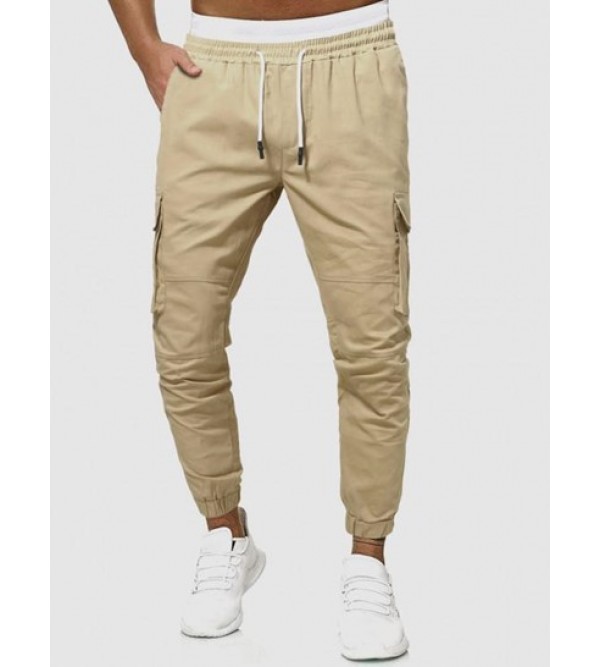 Solid Color Drawstring Pockets Cargo Pants