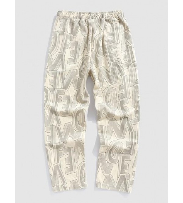Letter Printed Textured Corduroy Pants