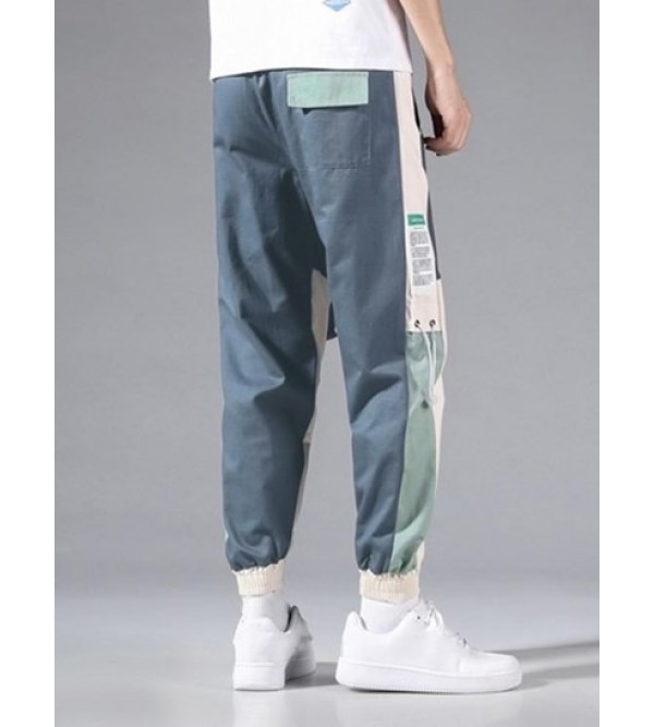 Multi-pocket Design Colorblock Cargo Pants