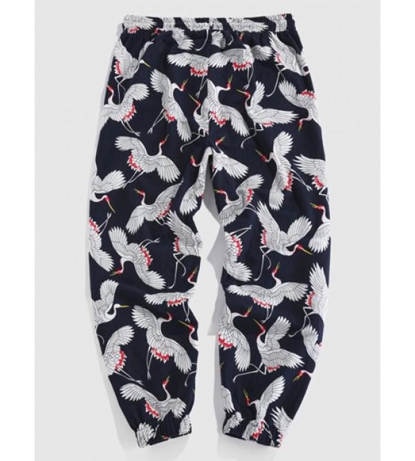 Flying Crane Print Pants
