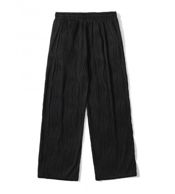 Solid Color Wave Textured Casual Pants