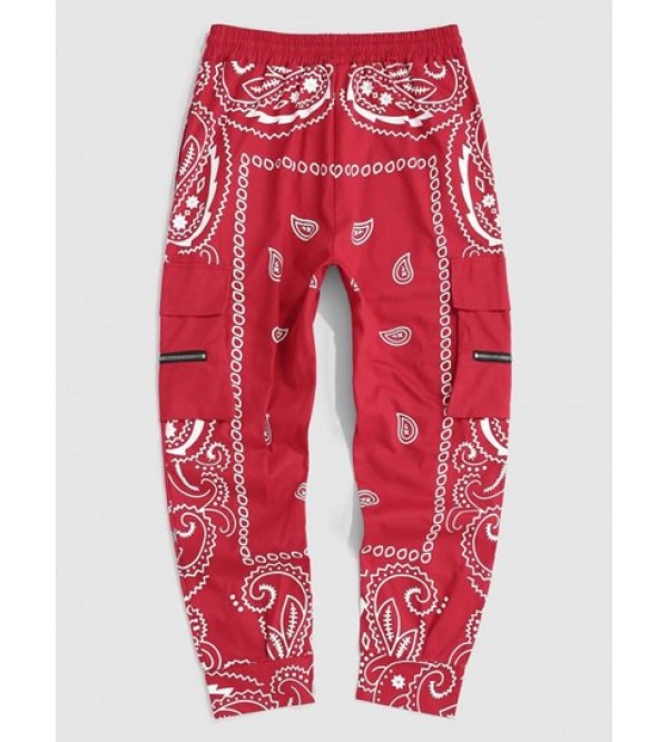 Streetwear Y2K Aesthetic Contrast Paisley Print Cargo Pants