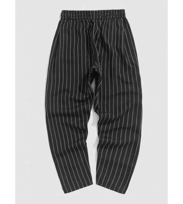 Pinstripe Pattern Drawstring Casual Pants