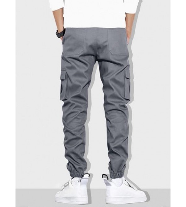 Solid Color Pockets Beam Feet Streetwear Cargo Pants
