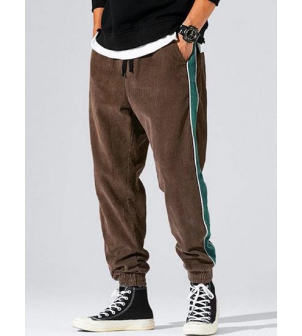 Colorblock Corduroy Drawstring Jogger Pants