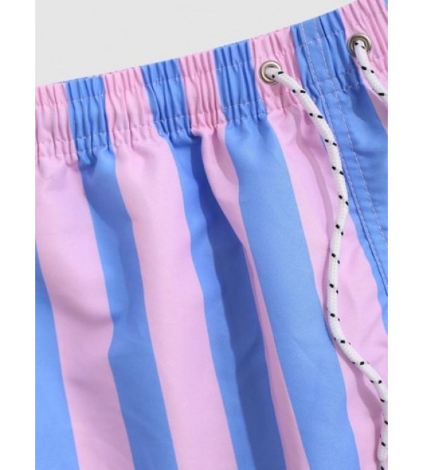 Contrasting Striped Print Beach Shorts Contrasting Striped Print Beach Shorts