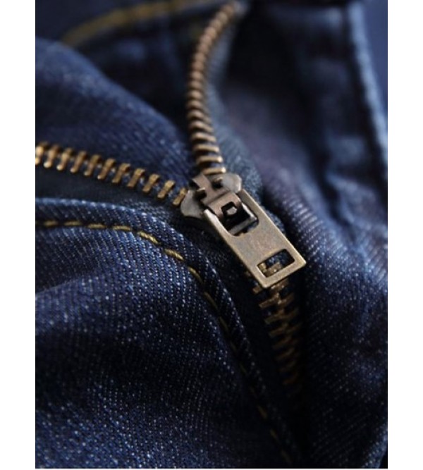 Zipper Fly Design Ripped Denim Shorts