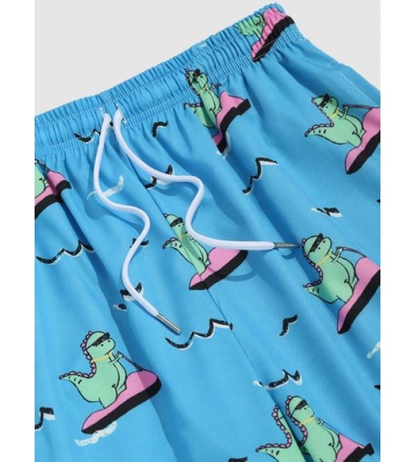 Cartoon Dinosaur Printed Drawstring Beach Shorts Cartoon Dinosaur Printed Drawstring Beach Shorts