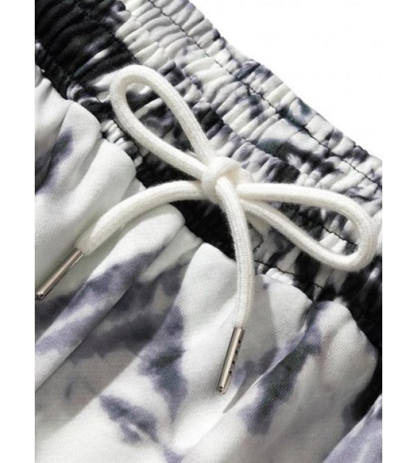 Drawstring Tie Dye Letter Print Shorts Drawstring Tie Dye Letter Print Shorts