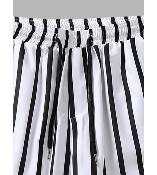 Vertical Striped Pattern Casual Drawstring Shorts