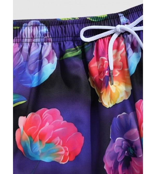 Floral Print Pocket Drawstring Beach Shorts Floral Print Pocket Drawstring Beach Shorts