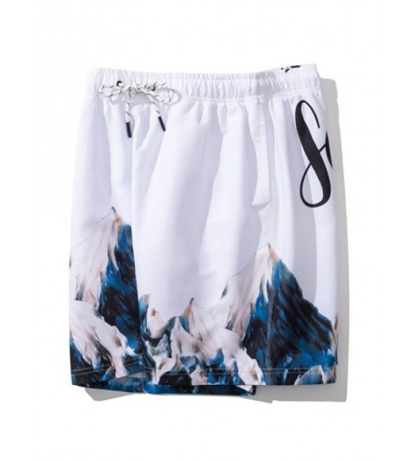 Mountain Painting Letter Print Drawstring Casual Shorts Mountain Painting Letter Print Drawstring Casual Shorts