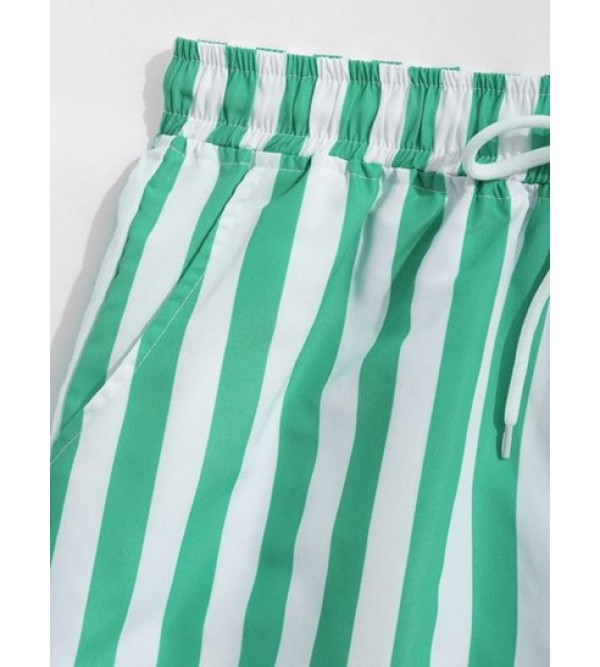 Colorblock Vertical Stripe Pattern Drawstring Board Shorts Colorblock Vertical Stripe Pattern Drawstring Board Shorts